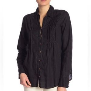 Free people black linen button down blouse